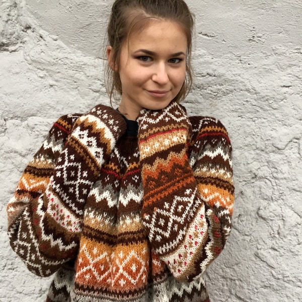 Fabriqué sur commande Fair Isle Norwegian Wool Dress Oversized