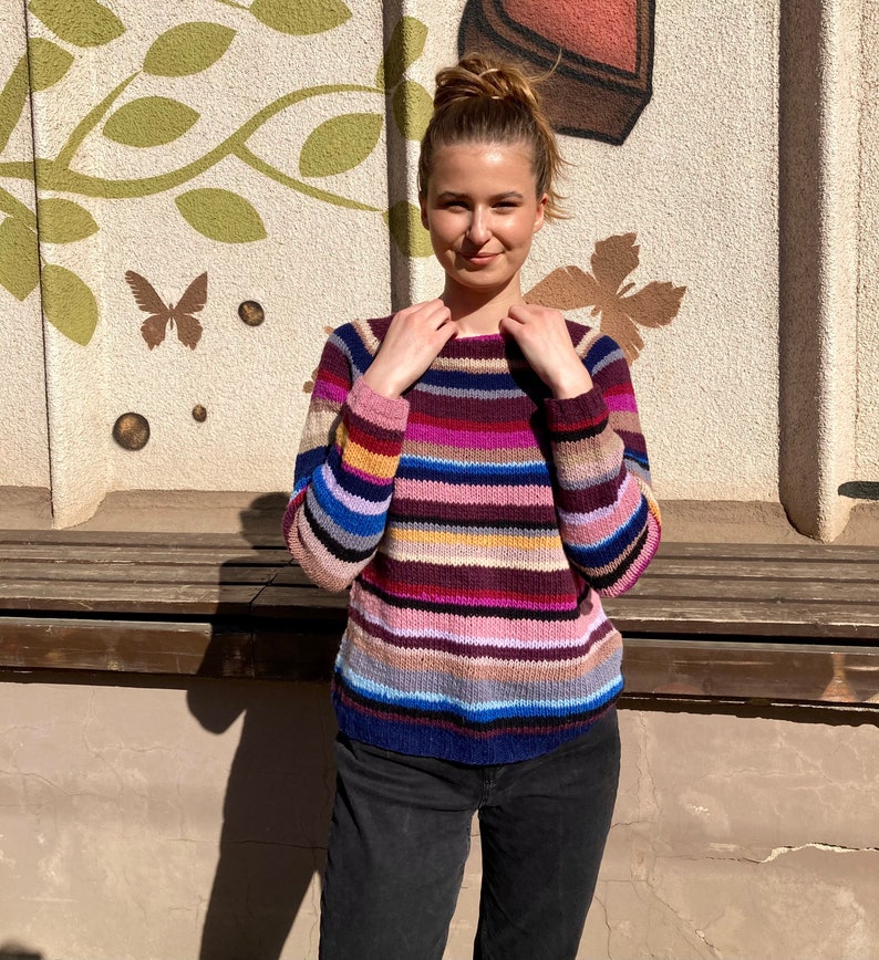 Made to order Natural Wool Striped Multicolored sweater image 10