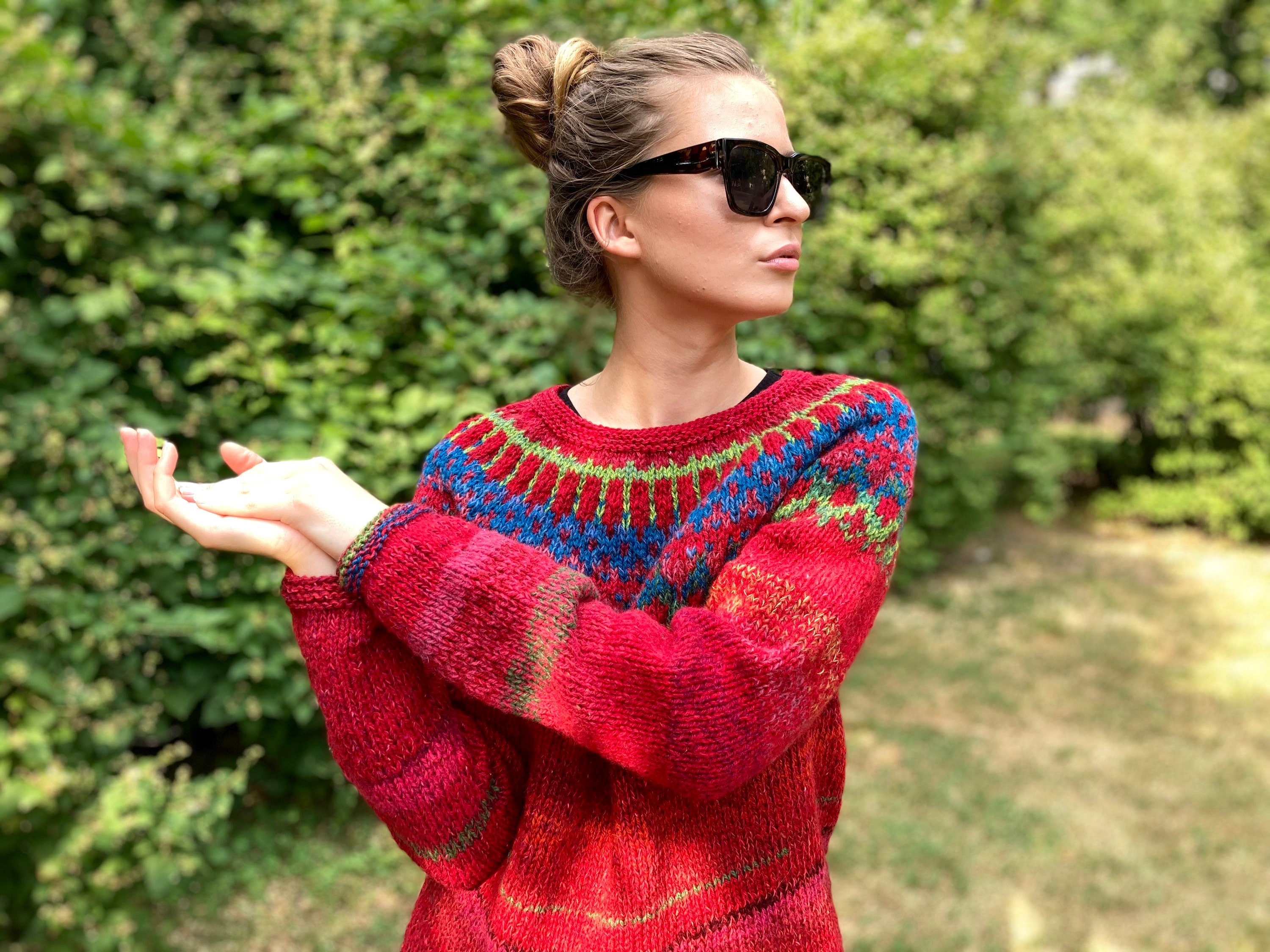 Red / Green Fair Isle Sweater Icelandic 