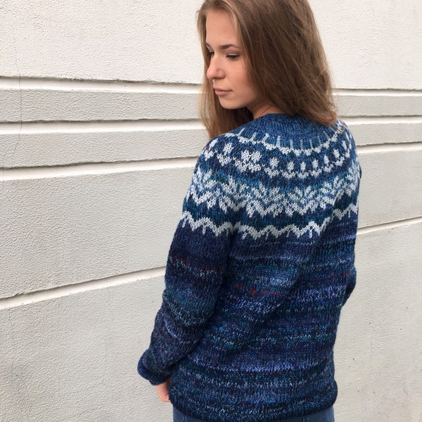 Merino Blue Fair Isle sweater Icelandic sweater Made to order