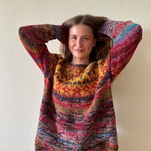 Red / yellow Fair Isle sweater Icelandic sweater Ready to ship