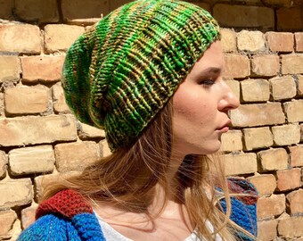 Ready to ship Hand knitted Green beanie hat