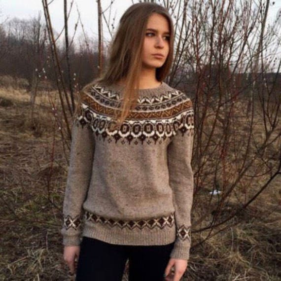 adaLV Fair Isle Sweater Taupe Icelandic Sweater Made to Order