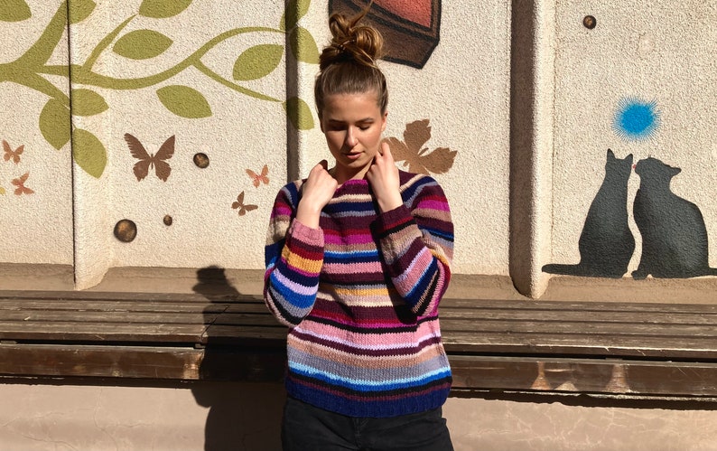 Made to order Natural Wool Striped Multicolored sweater image 4