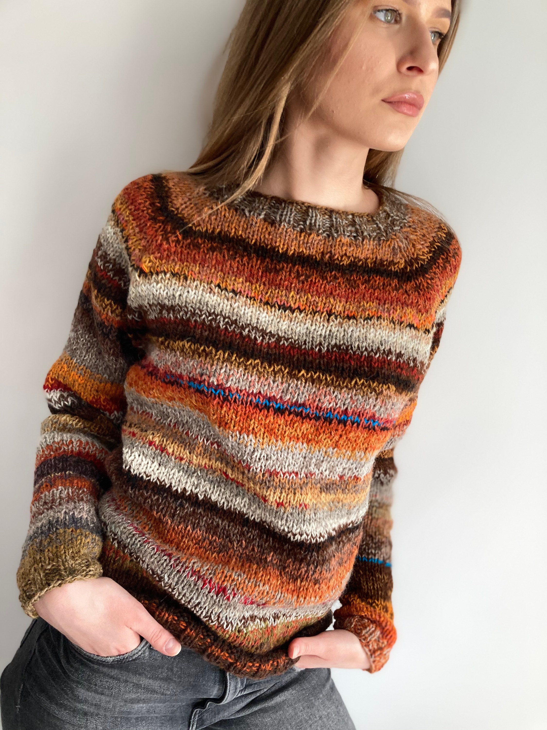 Made to Order Brown / Orange Boho Style Pure Wool Sweater - Etsy