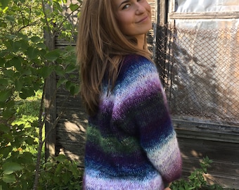 Mohair sweater Green Lilac sweater Kidmohair Sweater Women's sweater Oversized sweater Made to order