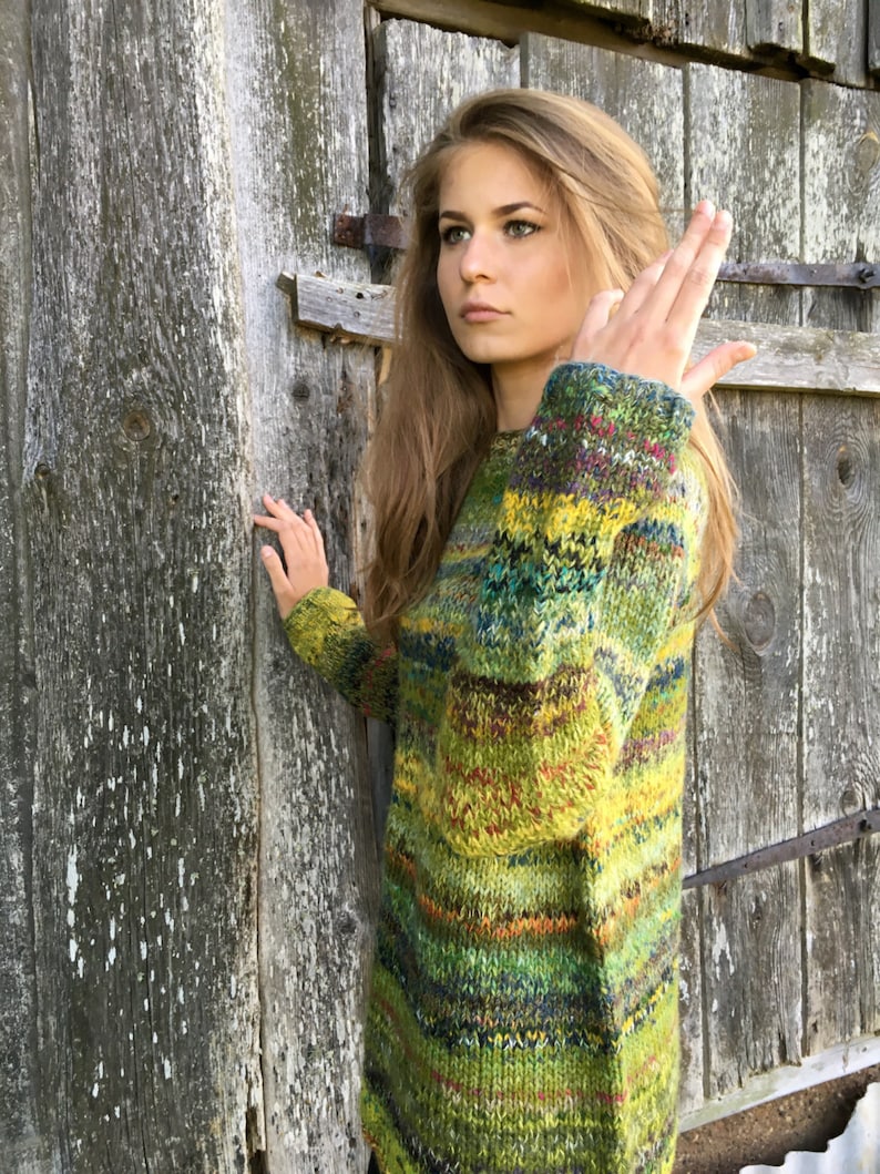 Wool Green Chunky sweater Women's sweater Plus size sweater Oversized sweater Made to order image 4