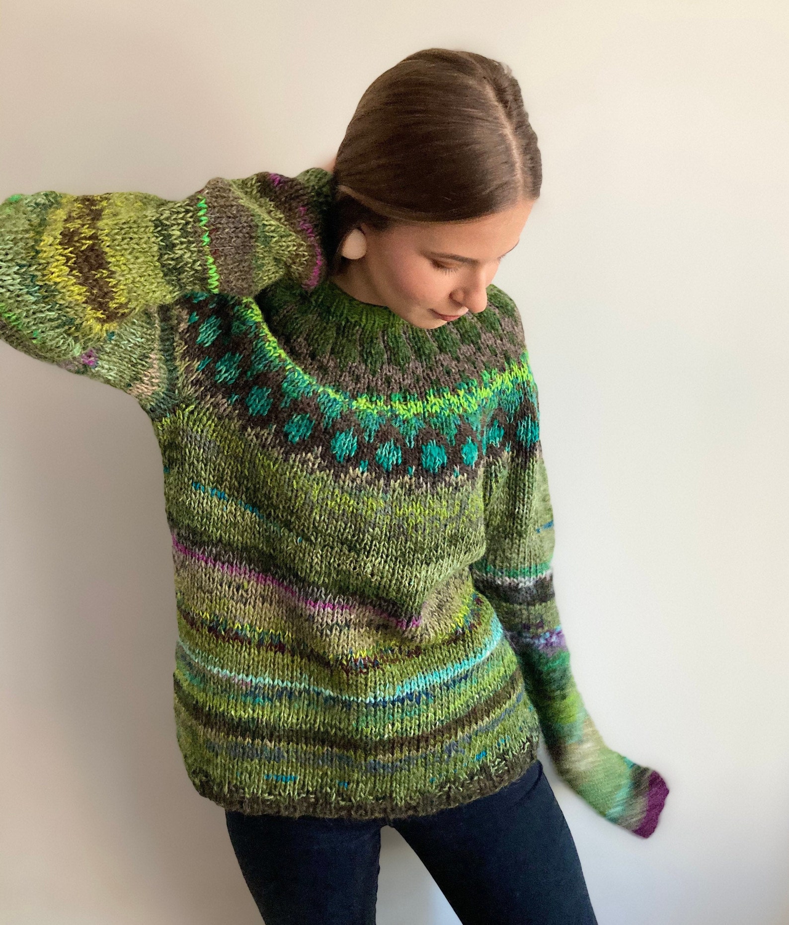 Made to Order Green Fair Isle Icelandic Sweater Etsy