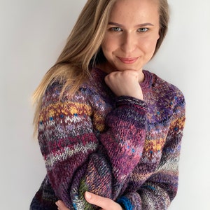 Purple Fair Isle sweater Icelandic sweater Made to order