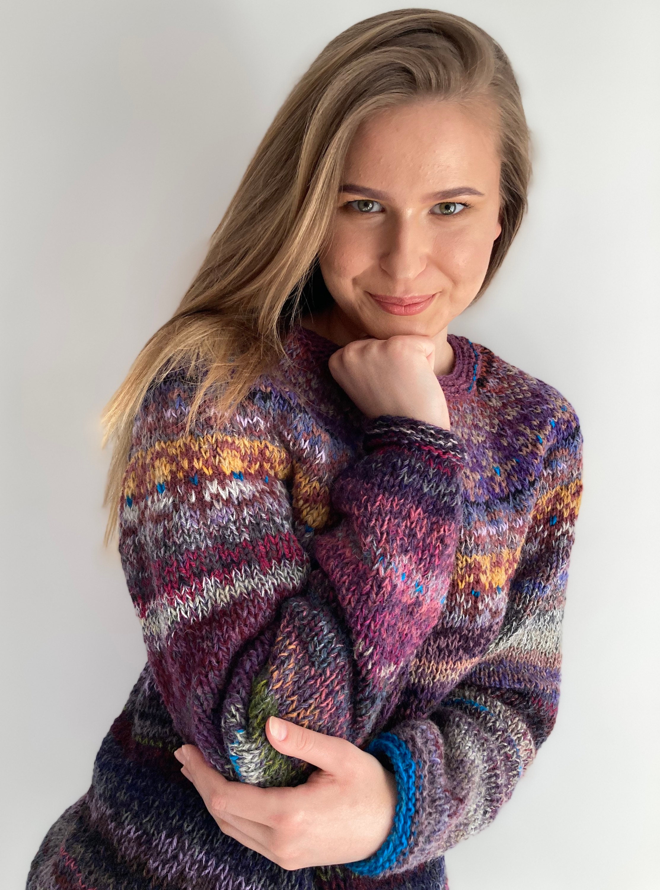 Purple Fair Isle Sweater Icelandic Sweater Made to Order Etsy