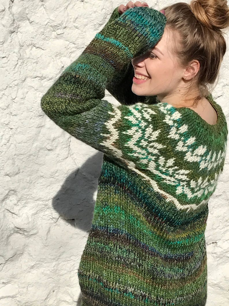 Merino Icelandic Green Women's Fair Isle Sweater Made to Etsy Australia