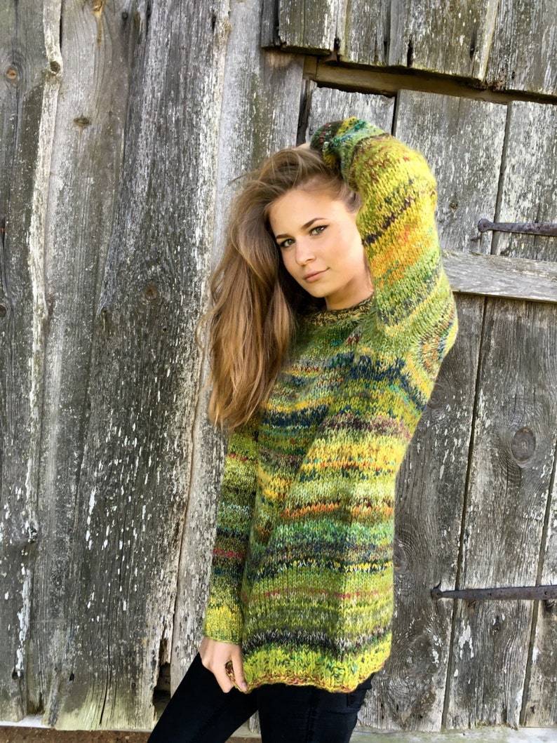 Wool Green Chunky sweater Women's sweater Plus size sweater Oversized sweater Made to order image 2