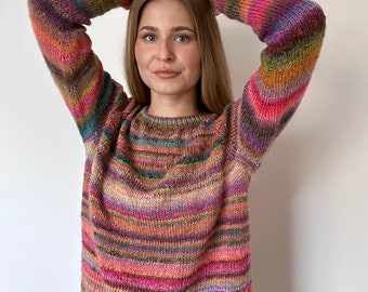 Made to order Purple / Red / Pink / Rainbow Colourful Merino wool Striped Sweater