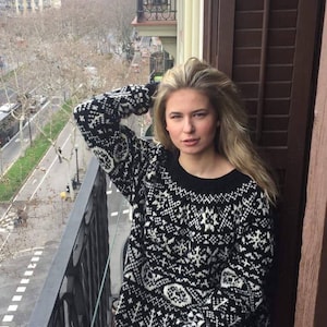 Black/White Merino wool Norwegian sweater Made to order