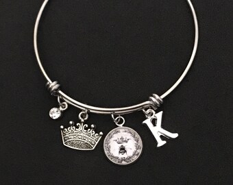 Personalized Queen Bee Bangle Queen Bee Bracelet Queen Bee Jewelry