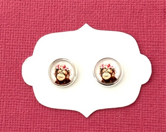 Small Monkey Studs, Earrings Monkey Lover Gift