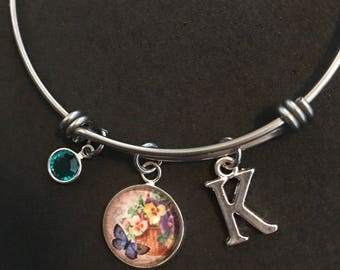 Personalized Pansy Bangle Personalized Pansy Bracelet Pansy Jewelry