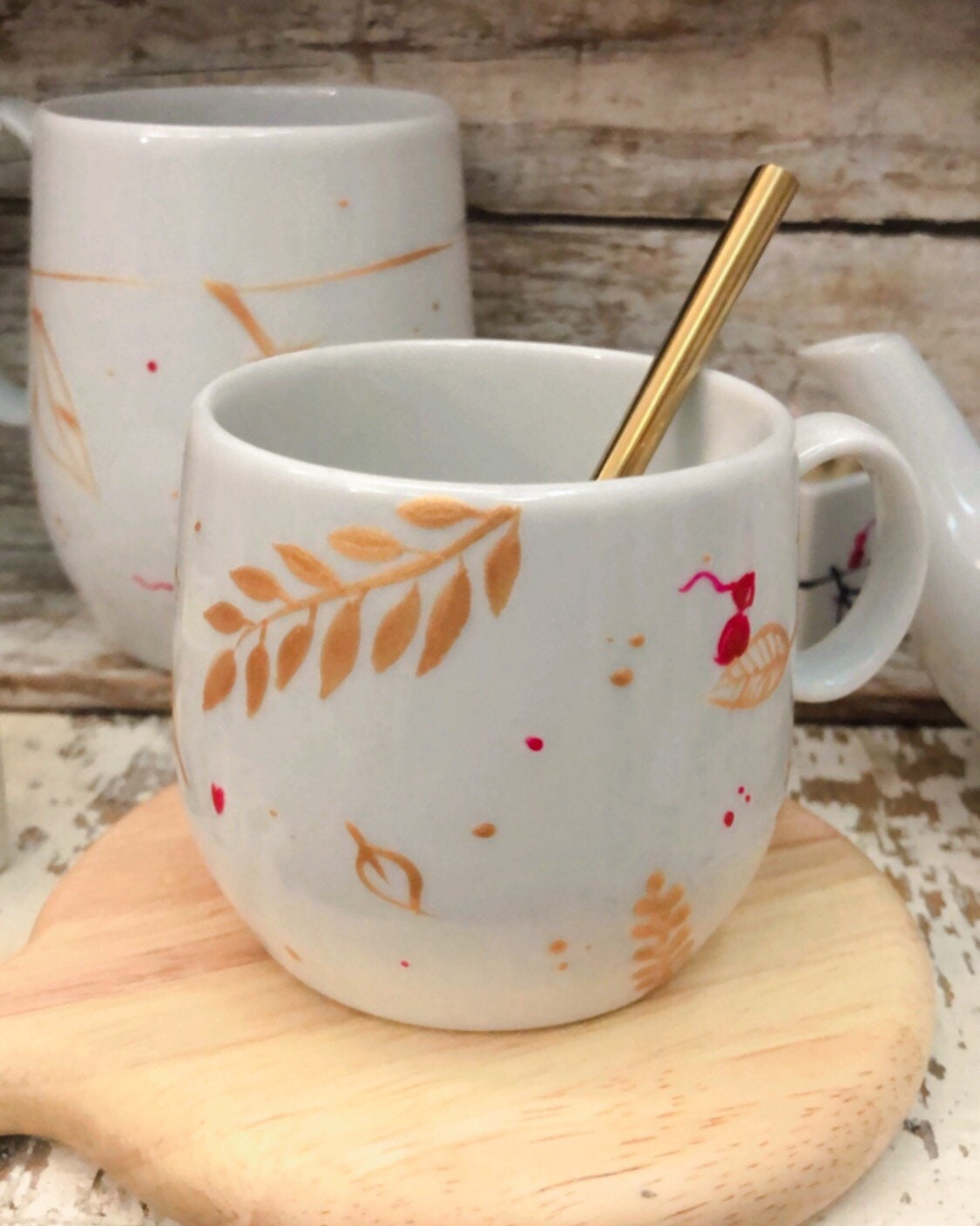 Tasse Café Doré Mug Peint à La Main Porcelaine Peinte - Etsy