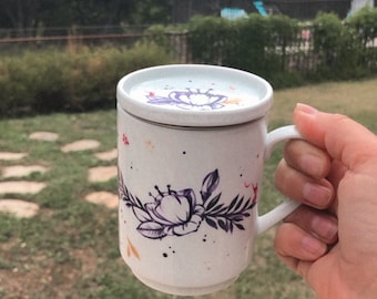 Tisanière à fleurs, porcelaine peinte, tasse thé plumes, mug infusion verveine, cadeau anniversaire, cadeau utile, crémaillère, custom, jeym