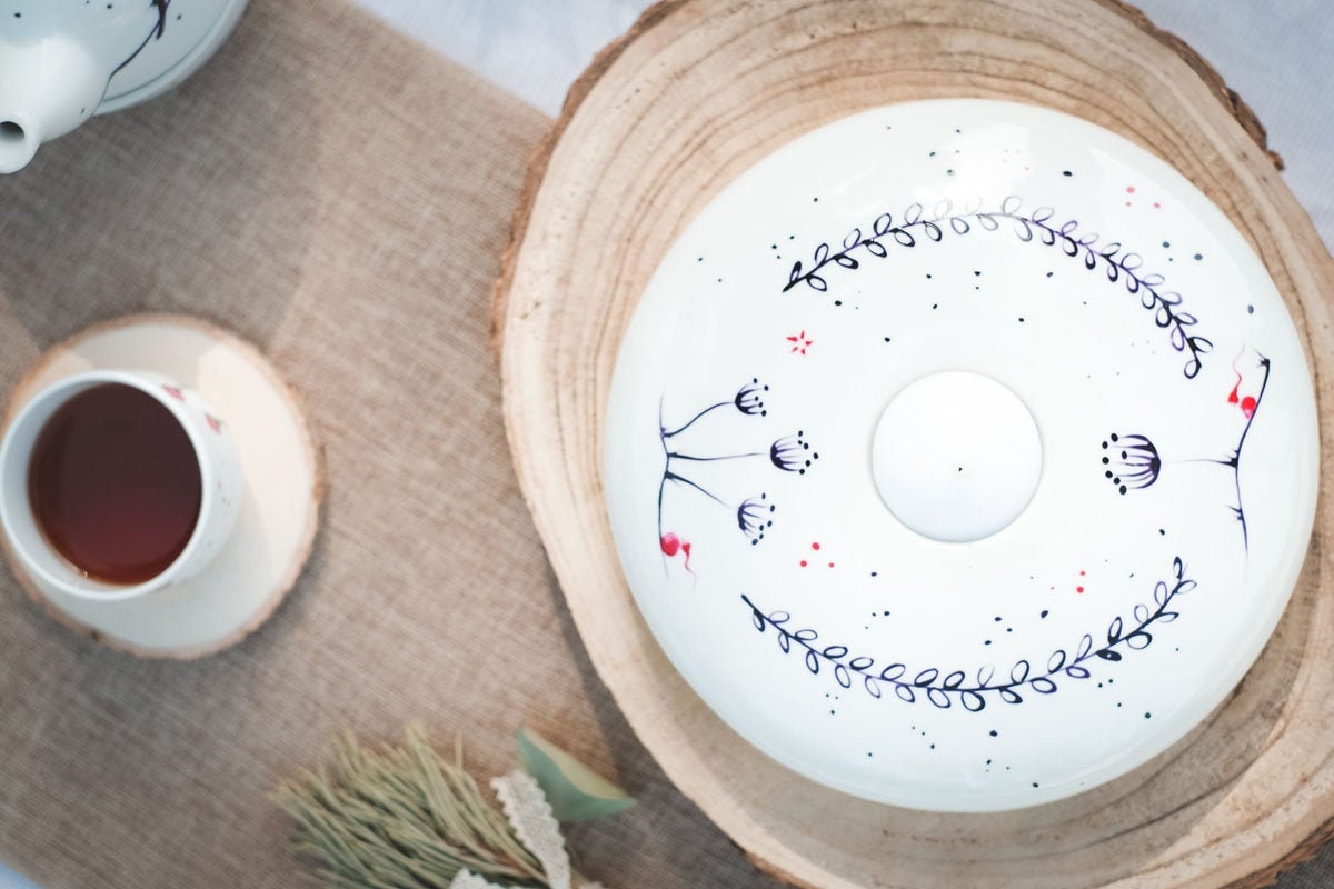 Bougeoir Rond Illustré/Porcelaine Blanche Peinte à La Main Bougie Décoration Moment Détente