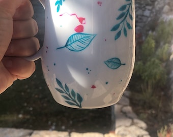 Mug bleu canard, grande tasse café, porcelaine peinte, mug thé, porcelaine blanche limoges, mug xl, cadeau crémaillère, jeym