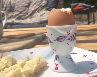 Egg cup in white limoges porcelain - hand painting - unique piece