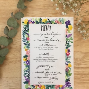 Menu mariage peint à la main cadre aquarelle