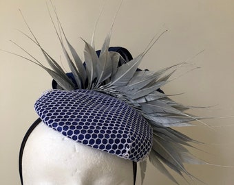 New Blue and grey fascinator with silk feathers on a headband!