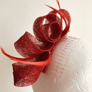 NEW red loop fascinator with feathers on a clear comb!