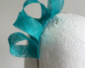 Aqua Sinamay Loop Fascinator on Silver Headband
