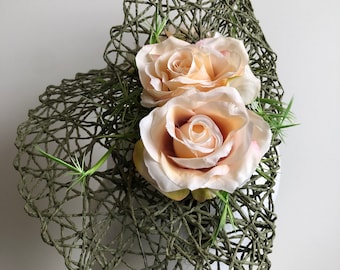 NEW green basket weave with cream flowers and feathers on a headband!