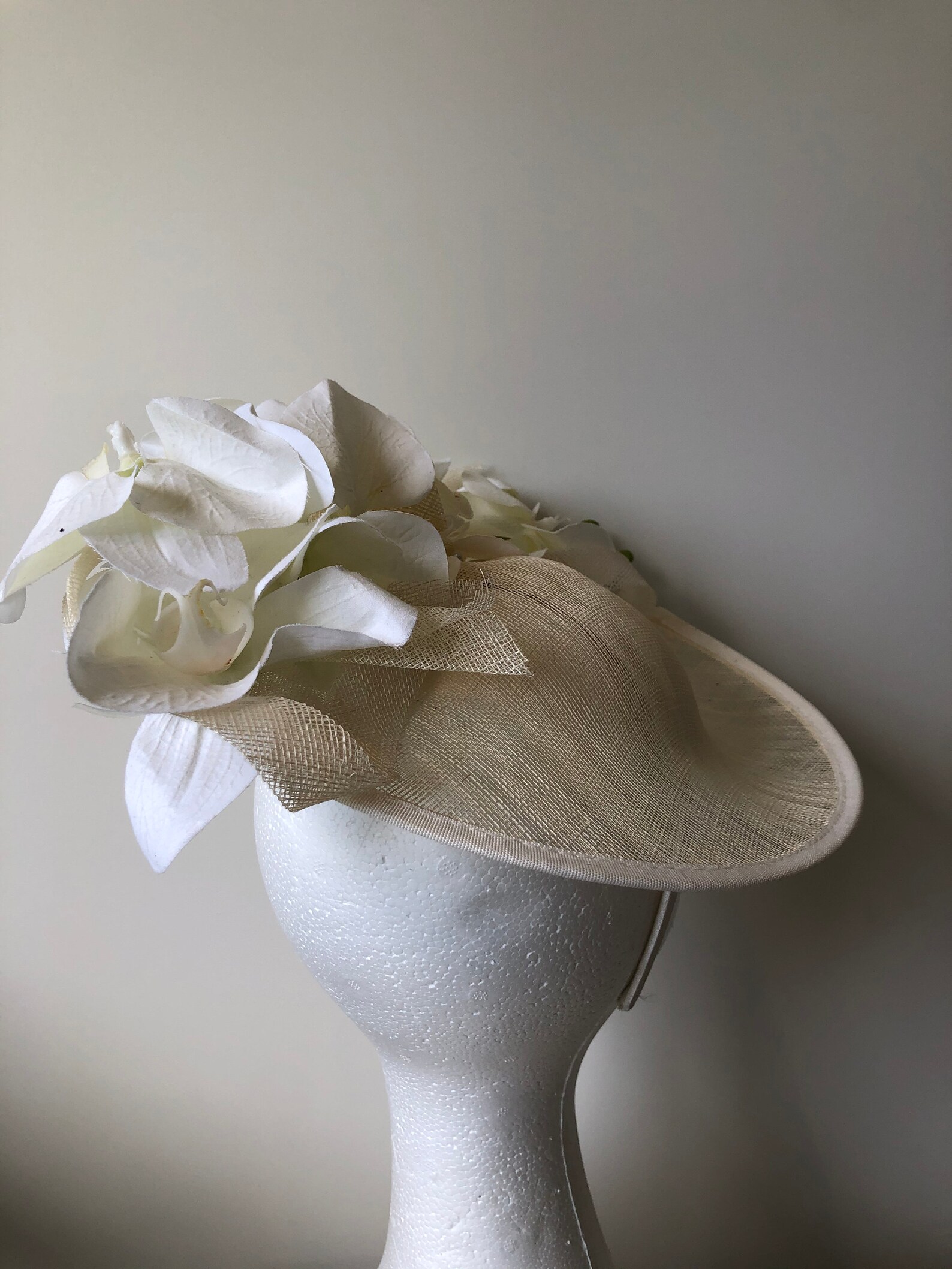 Cream/beige Hatinator With Loops and White Orchids and Etsy