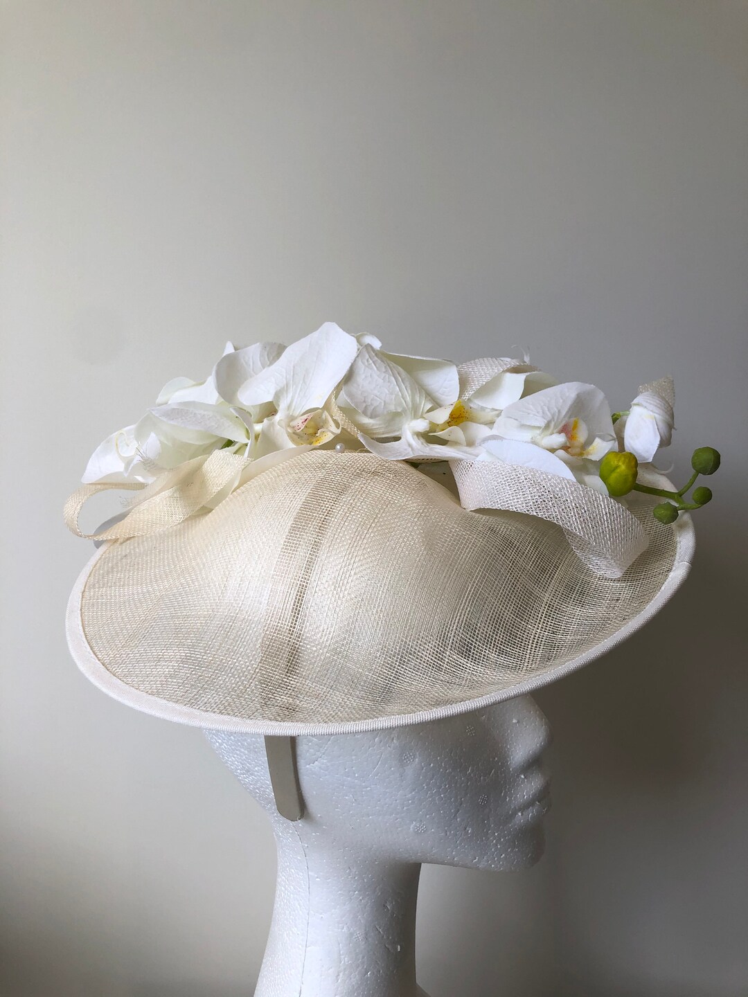 Cream/beige Hatinator With Loops and White Orchids and Etsy