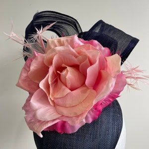 Navy and pink fascinator with flower and feathers! Made to order..