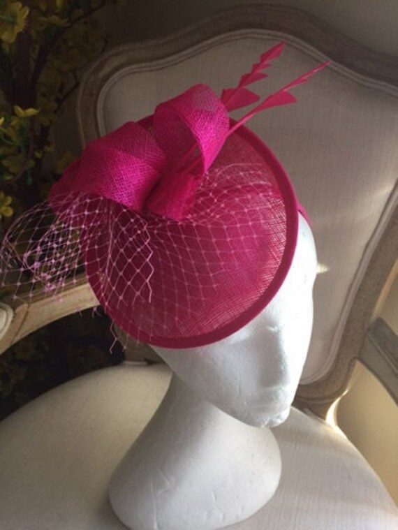 Hot pink/fushia fascinators/hatinators with loops feathers Etsy