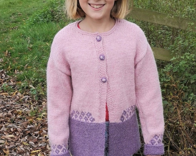 Knitting Pattern for Girl's Flower Jacket, Children's Jacket ages 18 months -10 years, Fair Isle knitting pattern for Aran or Worsted yarn