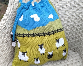 Bag Knitting Pattern featuring Sheep in the Countryside, Knitting Bag,  Handmade Tote Bag, Shoulder Bag, Handbag, Sheep Bag, Pdf download