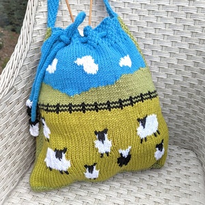 Bag Knitting Pattern featuring Sheep in the Countryside, Knitting Bag,  Handmade Tote Bag, Shoulder Bag, Handbag, Sheep Bag, Pdf download