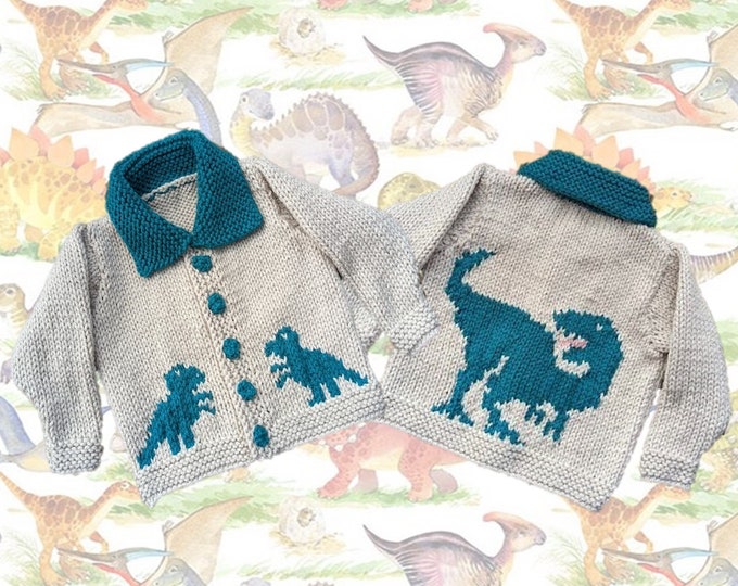 Knitting Pattern for ages 1 -11 years. T-Rex Dinosaur Chunky Child's Jacket, Boy's Dinosaur Tyrannosaurus Rex Dino Quick Knit Pattern