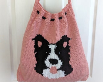 Bag Knitting Pattern featuring Border Collie Dog, Knitting Bag,  Handmade Tote Bag, Shoulder Bag, Handbag, Dog Bag, Pdf download