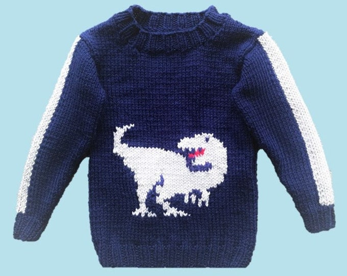 Knitting Pattern for T-Rex Dinosaur Chunky Child's Sweater 4-11 years, Boy's Dinosaur Tyrannosaurus Rex Jumper Knitting Pattern, Digital