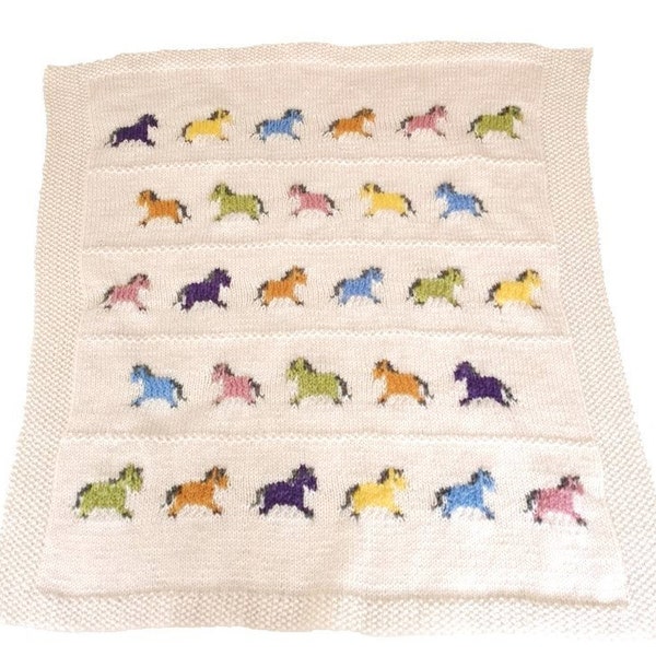 Knitting pattern for a Little Pony Blanket, Throw Knitting Pattern with ponies, Baby Blanket with Horses, Lap blanket, digital download pdf