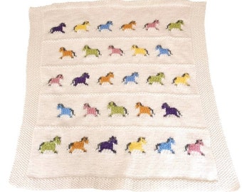 Knitting pattern for a Little Pony Blanket, Throw Knitting Pattern with ponies, Baby Blanket with Horses, Lap blanket, digital download pdf