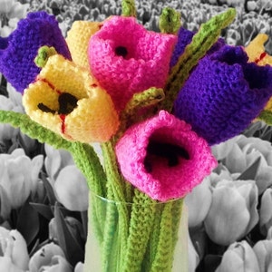 Flower knitting pattern, Knitting pattern for tulips, Knitted tulips, , floral display, knitted flower display, knitted flower gift, tulips image 4