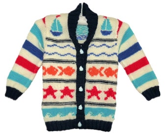 Seaside Jacket child's knitting pattern.  Ages 1-7 years.  Double knitting (8 ply) yarn. Digital pattern
