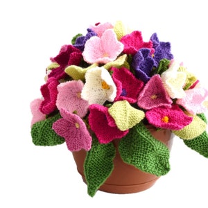 Knitting Pattern for Flowers,Knitted flower arrangement, knitting pattern for flowers and leaves, flower display, flower gift