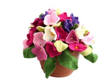 Knitting Pattern for Flowers,Knitted flower arrangement, knitting pattern for flowers and leaves, flower display, flower gift