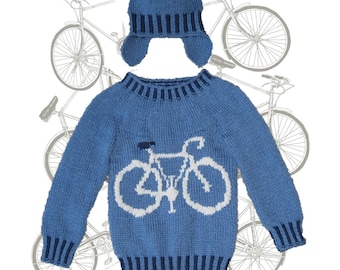 Children's knitting pattern with Bike 4-13 years,  Bike Sweater and Hat Knitting Pattern, Bicycle Sweater and Hat, Digital knitting pattern