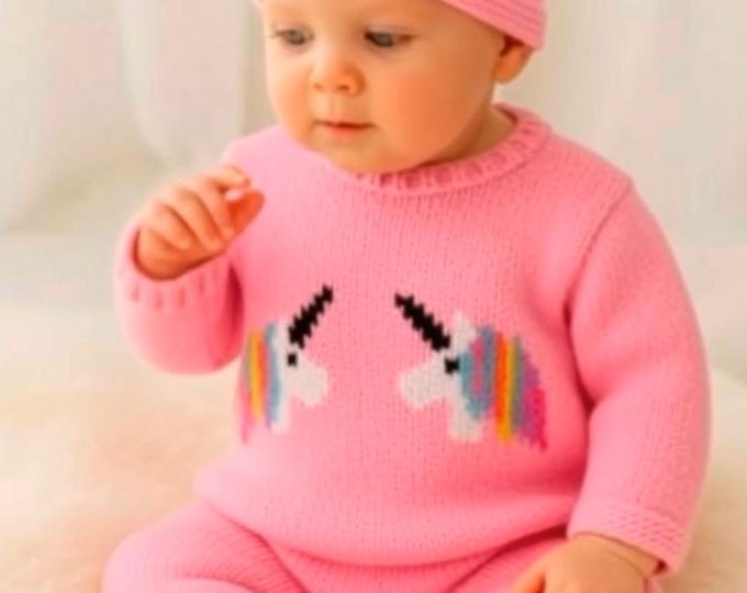 Baby Unicorn Sweater Knitting Pattern: Hat & Jumper, DK yarn, 0-18 Months (Digital Download)