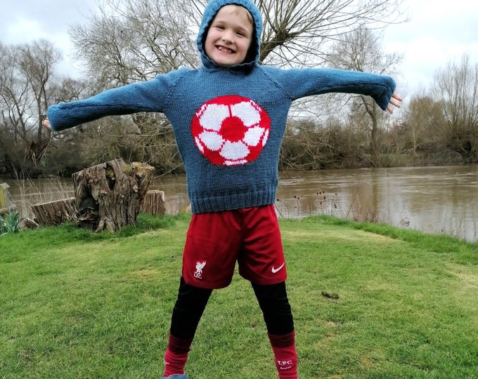 Knitting pattern for boys and girls Football Hoodie, Pdf digital download, Sport Soccer Sweater, Childrens Aran knitting pattern 2-12 years